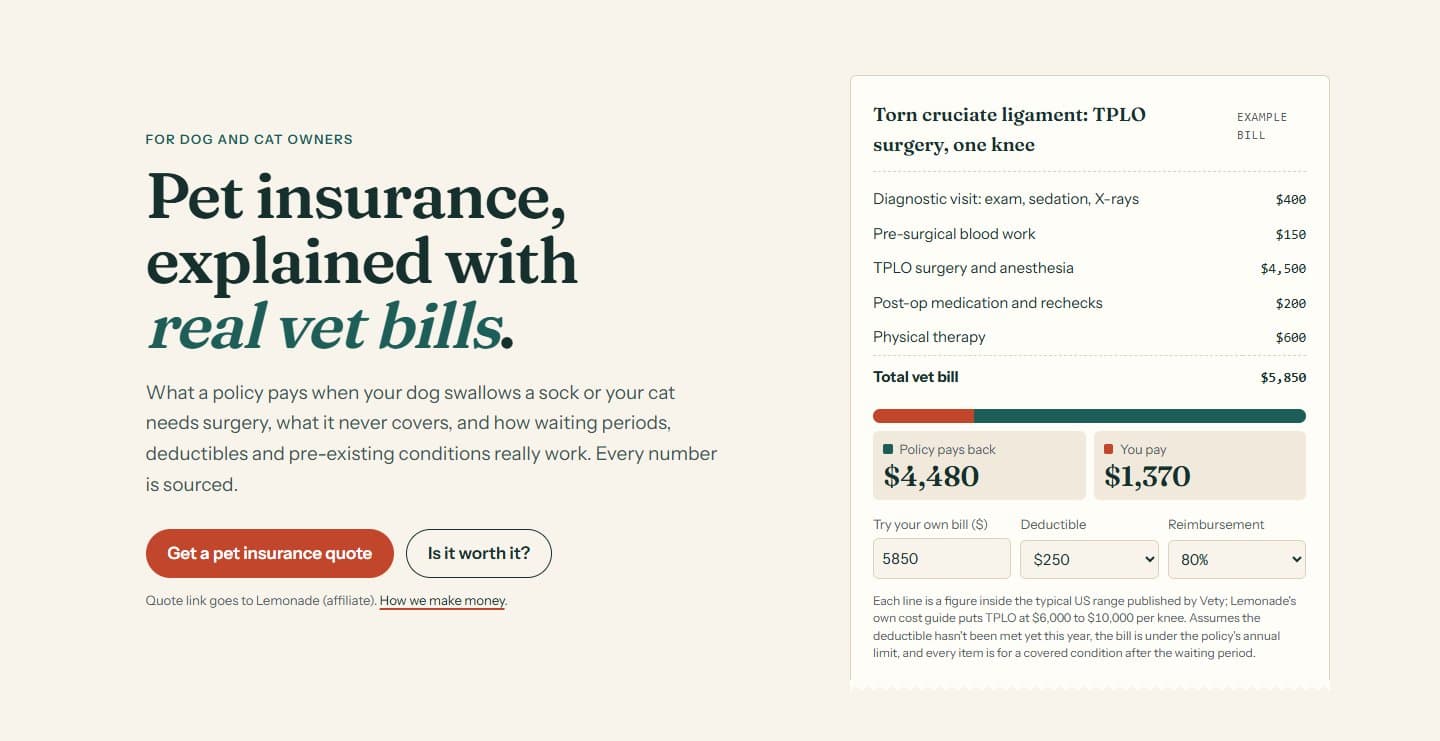 Homepage of QuickPetInsurance